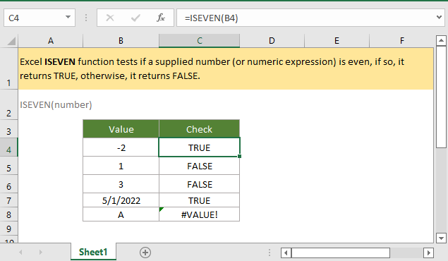 showing the usage of ISEVEN function