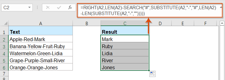 show the usage of Excel RIGHT function