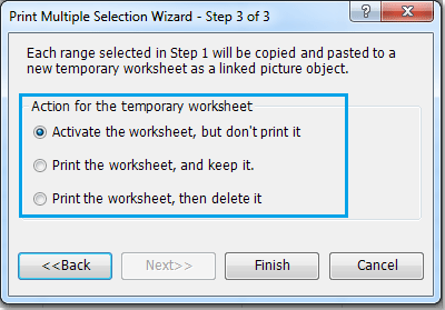 specify the action for the temporary worksheet