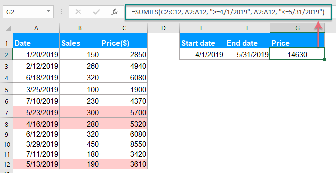 show the usage of SUMIFS function