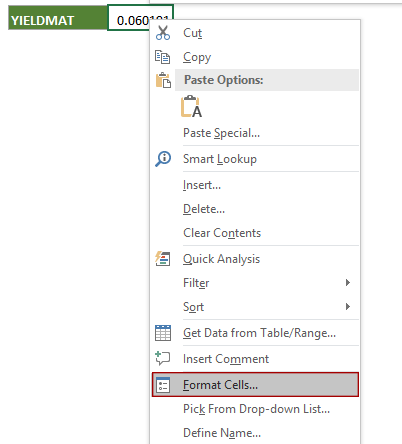 showing the usage of YIELDMAT function