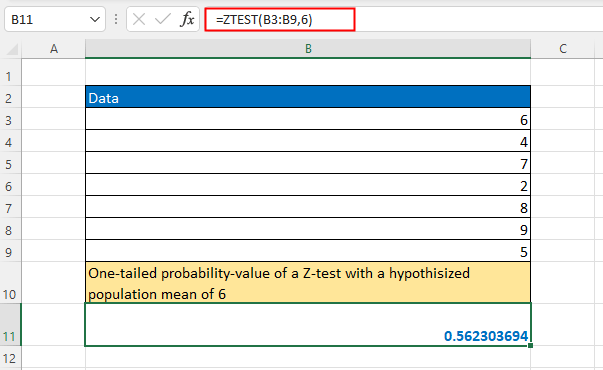 show the usage of Excel ZTEST function