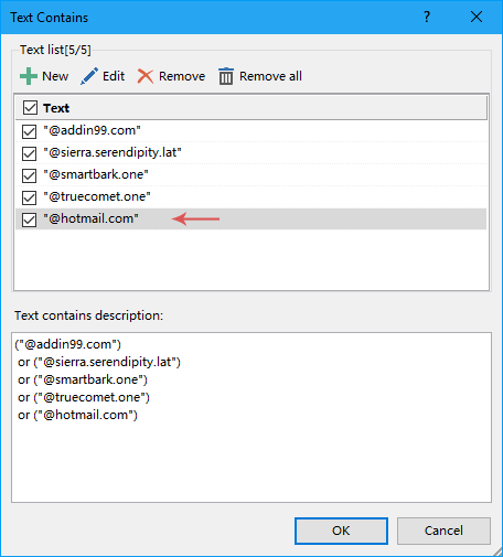 the new sender domain has been added into the Text list box