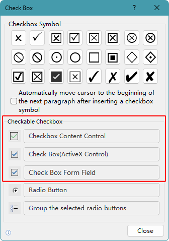 Clickable checkbox options